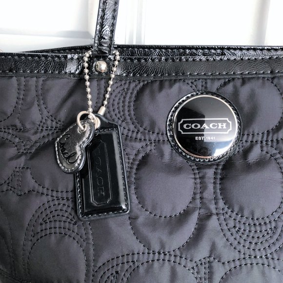 COACH Black Quilted Signature Stitch Nylon Tote - Picture 4 of 10